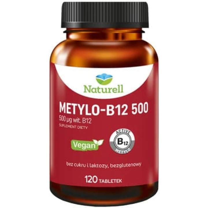 Supliment alimentar Naturell Metylo-B12 500, vitamina B12, 120 tablete, pentru vegani, bezglutenowe