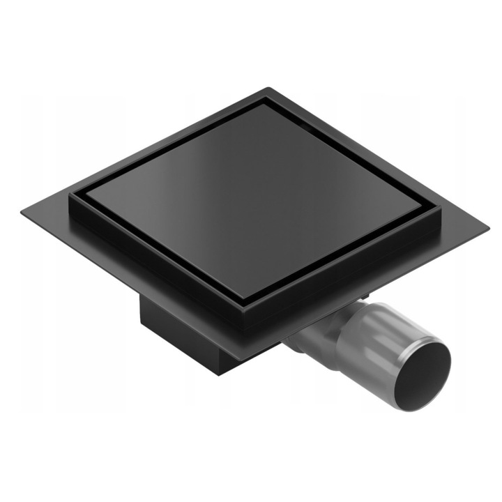 AQUA HEATING Rigola de dus 15x15 cm 2 in 1 Otel Inox Negru Gratar Dubla Sub tigla Sifon scazut 54 mm