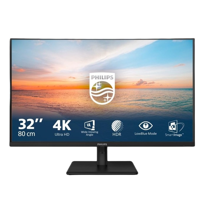 Монитор Philips 32E1N1800LA, 31.5" VA WLED, 3840x2160@60Hz, 4ms GtG, 300cd m/2, 3500:1, Mega Infinity DCR, Adaptive Sync, FlickerFree, Blue Light tech. Soft., 2Wx2, Tilt, 2xHDMI, DP 32E1N1800LA