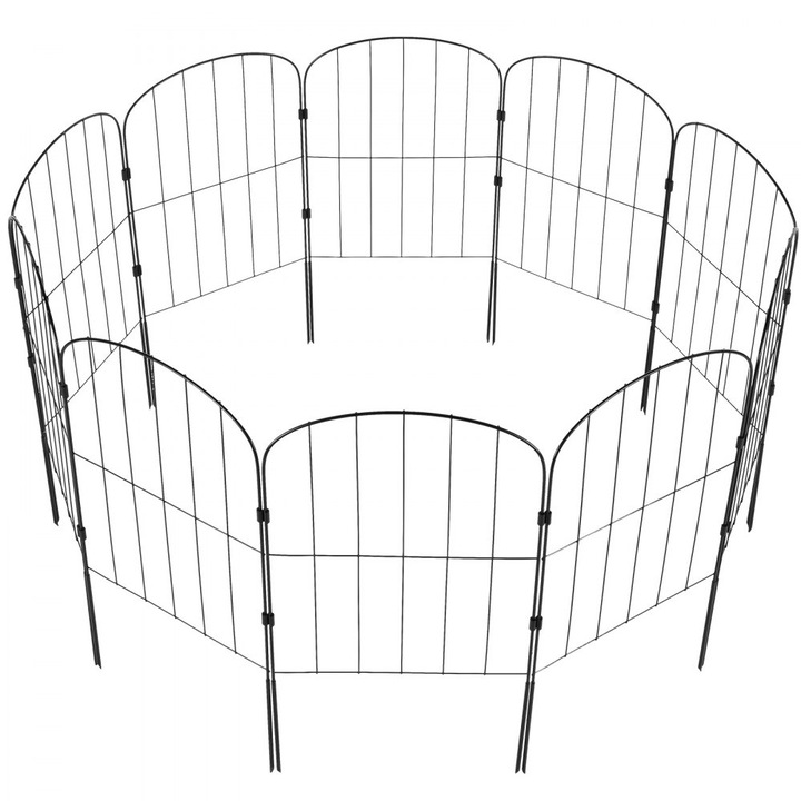 Gard Metalic De Gradina, 10 Bucati, Dimensiuni 61 x 33 x 18 cm, Otel Carbon, Negru