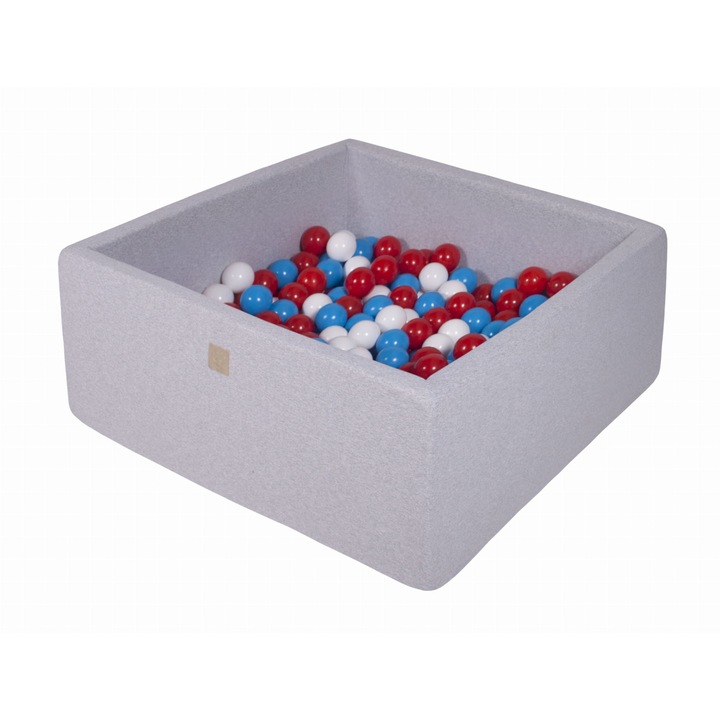 Piscina cu bile MeowBaby, Bumbac, 90x90x40cm, Gri Deschis, Set 300 bile multicolor, 1 an