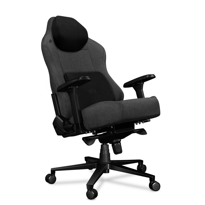 Scaun de gaming si birou - YUMISU 2054 Magnetic Gray, gri inchis, cusaturi negre, capacitate de incarcare 150 kg, perne magnetice, material, optiune balansoar, perna lombara, perna tetiera, reglare cotiera, inclinabila pana la 165°, calitate premium