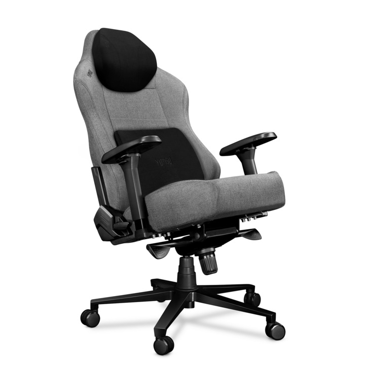 Scaun de gaming si birou - YUMISU 2054 Magnetic CLOUD, gri deschis, cusaturi negre, capacitate de incarcare 150 kg, perne magnetice, material, optiune balansoar, perna lombara, perna tetiera, reglare cotiera, inclinabila pana la 165°, calitate premium