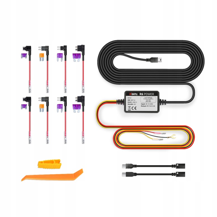 Tápegység készlet parkolómodulhoz, Xblitz R6, 12V-24V, kábel 3,2m, fekete