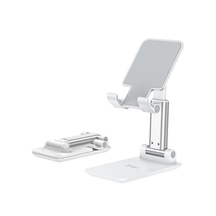 Стойка за телефон X-Start Daden ZJ019, Регулируем ъгъл, съвместима с устройства до 12 инча, Бяла