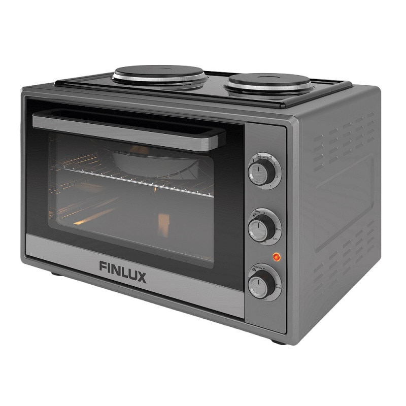 Mini aragaz FMC-6024BF, 60 L, 2000 W, Două plite, 3 funcții, Email, Gri