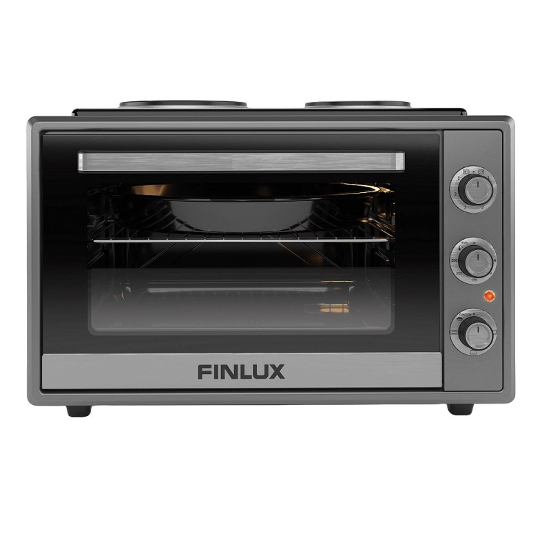Mini aragaz FMC-6024BF, 60 L, 2000 W, Două plite, 3 funcții, Email, Gri