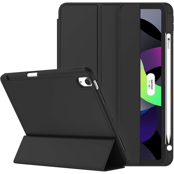 Калъф iPad Air 11 инча M2 2024 с държач за молив [автоматично заспиване/събуждане], калъф с тройна стойка, черен