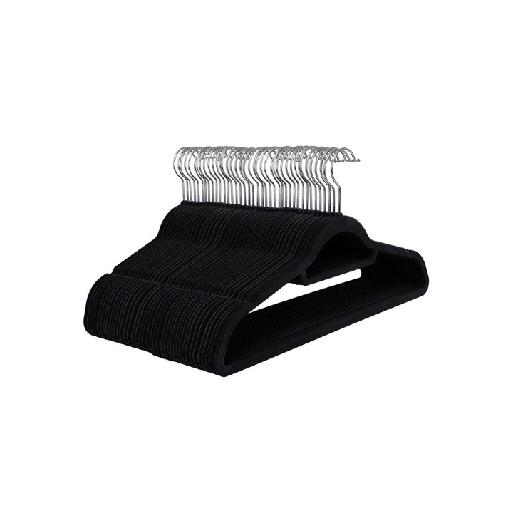 Set 50 Umerase pentru Haine SONGMICS, Rotative, Negru, 45x3.5x0.6cm