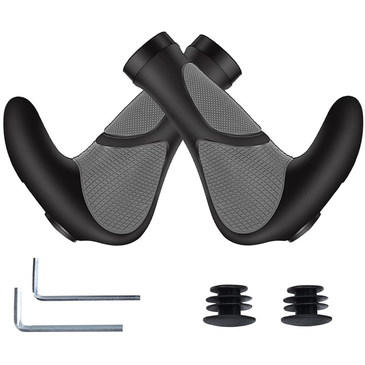 Set 2 Maner De Bicicleta, Zggzerg, Design ergonomic, Rezistent la uzura, Anti-alunecare, Rezistent la praf, Usor de instalat si curatat, Usoare si durabile, Vine cu instrumente, Diametru interior 22.2 mm, cauciuc, 14 x 11 x 3.3cm, Negru