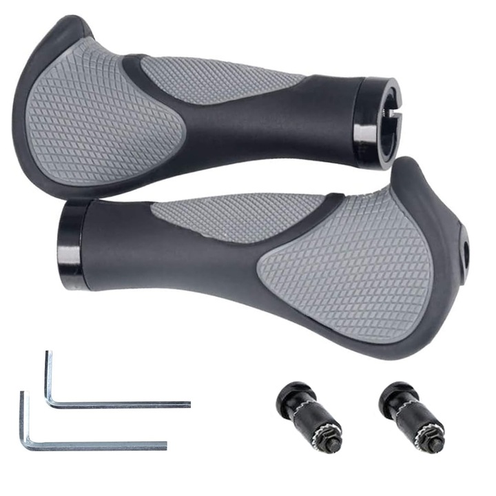 Комплект от 2 кормила за велосипеди, Zggzerg, Ергономичен дизайн, Вътрешен диаметър 22,2 mm, гума, 14 x 11 x 3,3 cm, матово черно