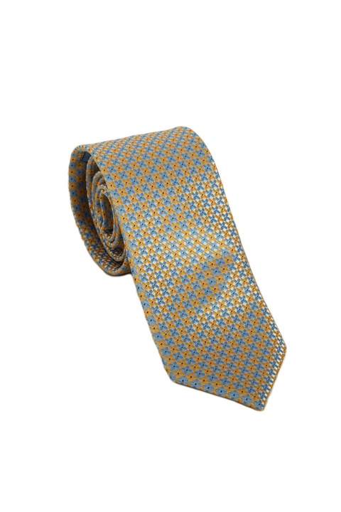 Cravata poliester, DUK, Imprimeu Floral, 7.7 x 150 cm, DK40076- 77, Galben/Bleu