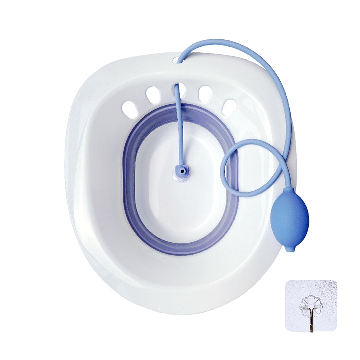 Сгъваема Седалка за Тоалетна с Синя Дюза и Закачалка, Съвместима с Всеки Капак, Идеална за Хемороиди, Постпартум Грижи и Облекчаване на Перинеума, Аксесоар за Възстановяване