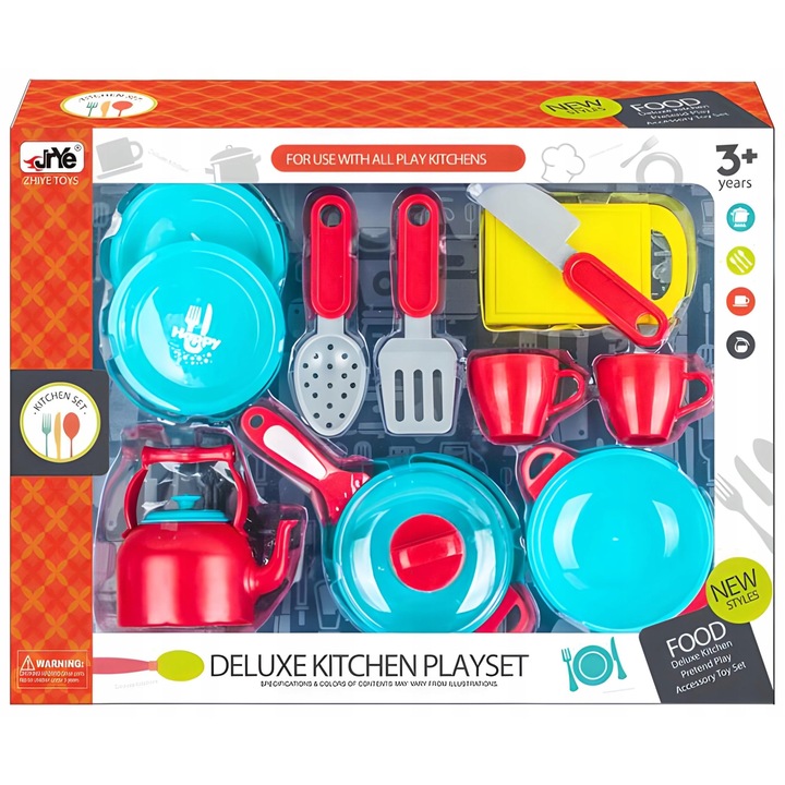 Játszókészlet gyerekeknek - Teáskanna játék edényekkel, Műanyag, 3 év+, Többszínű