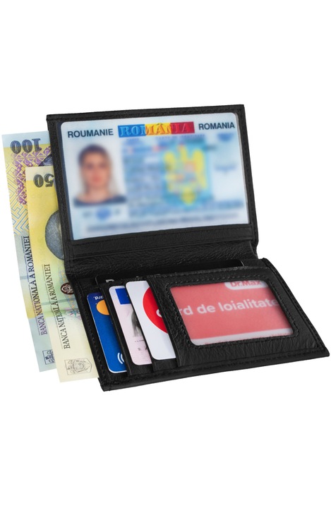 Тънък мъжки портфейл, естествена кожа, PARUNIV, черен мат