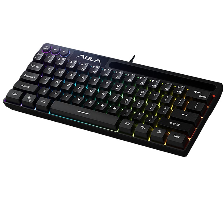 Кабелна механична клавиатура, слот за карта, RGB осветление, 64 клавиша, черен