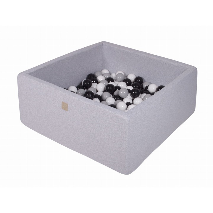 Piscina cu bile MeowBaby, 90x90x40cm, Gri Deschis, Set 300 bile multicolor, pentru copii 1 an