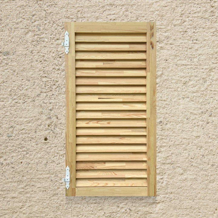 Oblon din lemn esenta pin, deschidere dreapta, feronerie standard, lamele fixe, fara toc, un canat, 700 mm x 1300 mm