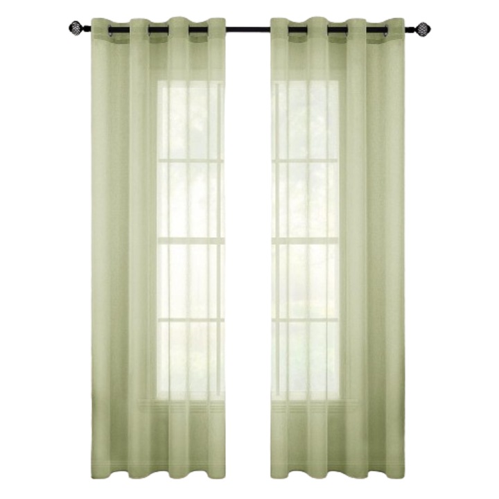 Set 2 Perdele cu inele, MIULEE, 140 x 145 cm, transparente, perfecte pentru Ferestre si Usi Dormitor, living, Verde