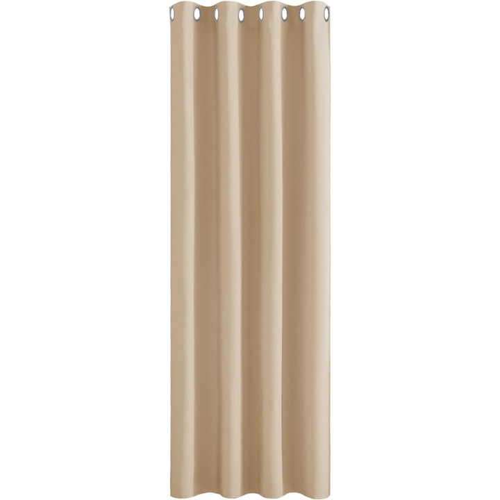 Perdea cu Inele Metalice, PONY DANCE, 132 x 210 cm, Opace, Blackout, pentru Intunecarea camerei, Protectie termica si lumina, perfect pentru Ferestre si Usi Dormitor/ Living, Bej