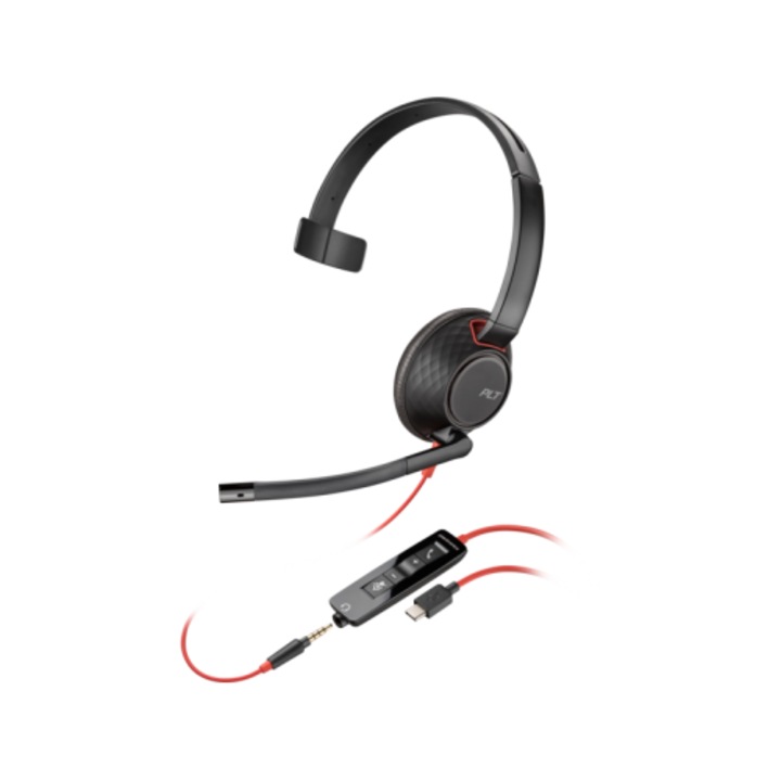 Fejhallgató mikrofonnal Poly by HP Blackwire 5210, 3,5 mm-es jack/USB-C/USB-A, fekete