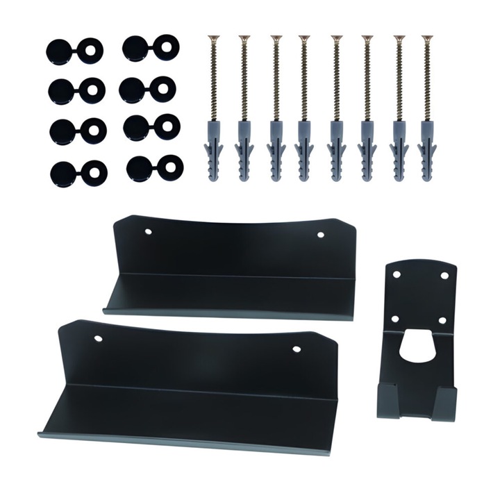 Kit suport pentru sustinere bicicleta pe perete, Zola, din metal, potrivit pentru toate tipurile de bicicleta, negru