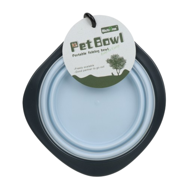 Castron pliabil portabil pentru animale, albastru, 15.7x14cm