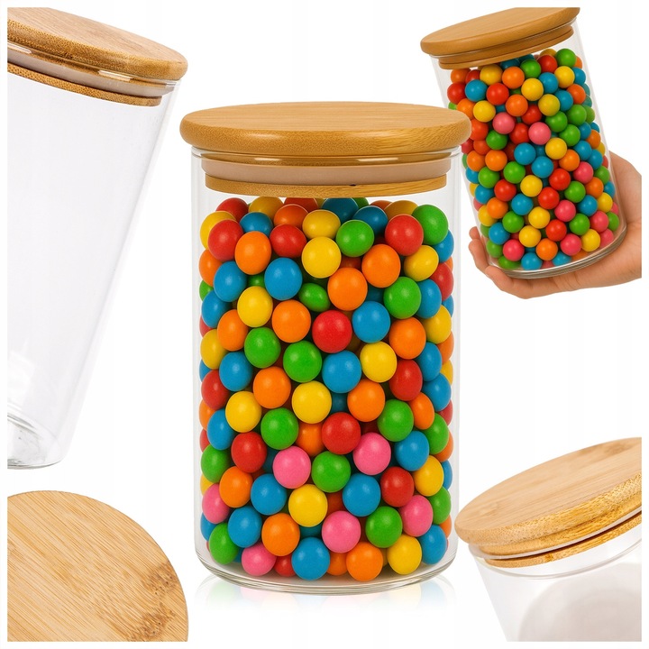 Recipient cu capac si sigiliu, Superbutelki, sticla/bambou, 1000ml, transparent/maro