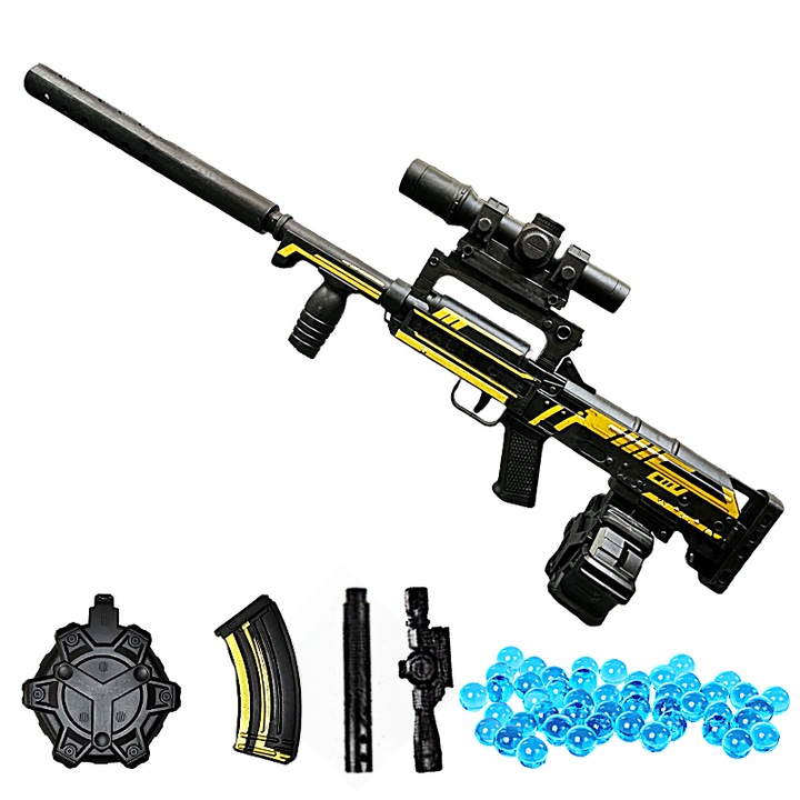 Pusca Elita cu Amortizor Luneta de JucarieCu Bile Gel de Apa, Orbeez, Hidrogel, Blaster, Bombe Apa Negru SprintMag®
