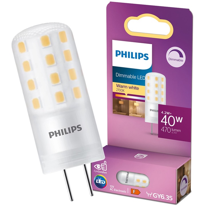 PHILIPS LED izzó GY6.35 4.2W (40W) 2700K 470lm Dimmelhető Kapszula 12V