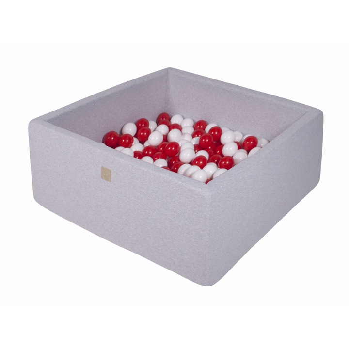 Piscina cu bile MeowBaby, Bumbac, 90x90x40cm, Gri Deschis, Set 300 bile Multicolor, 1 an