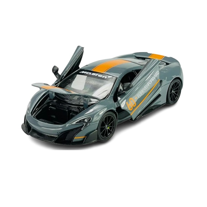 McLaren 675LT modell, 60. évfordulós kiadás, szürke, Welly 1/24