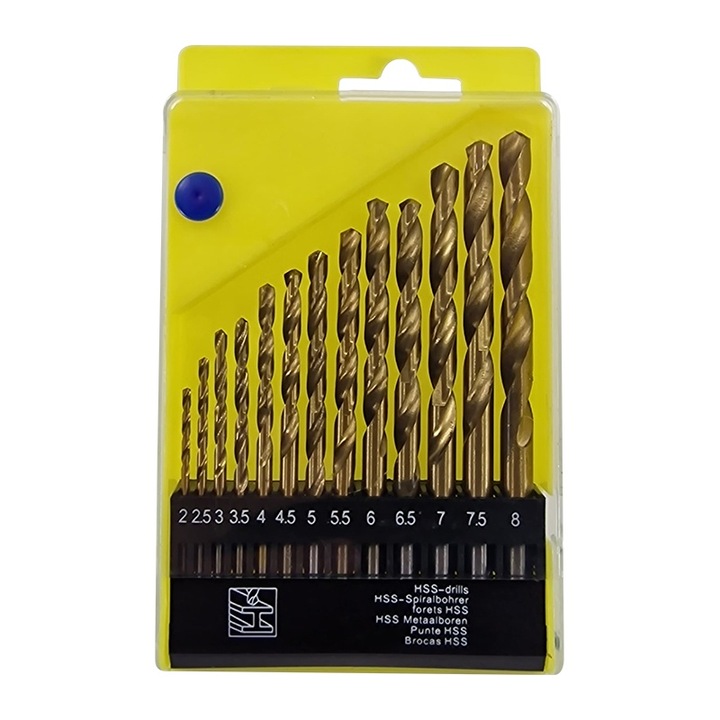Trusa burghie titan, cutie din platic, 2 - 8 mm, 13 piese