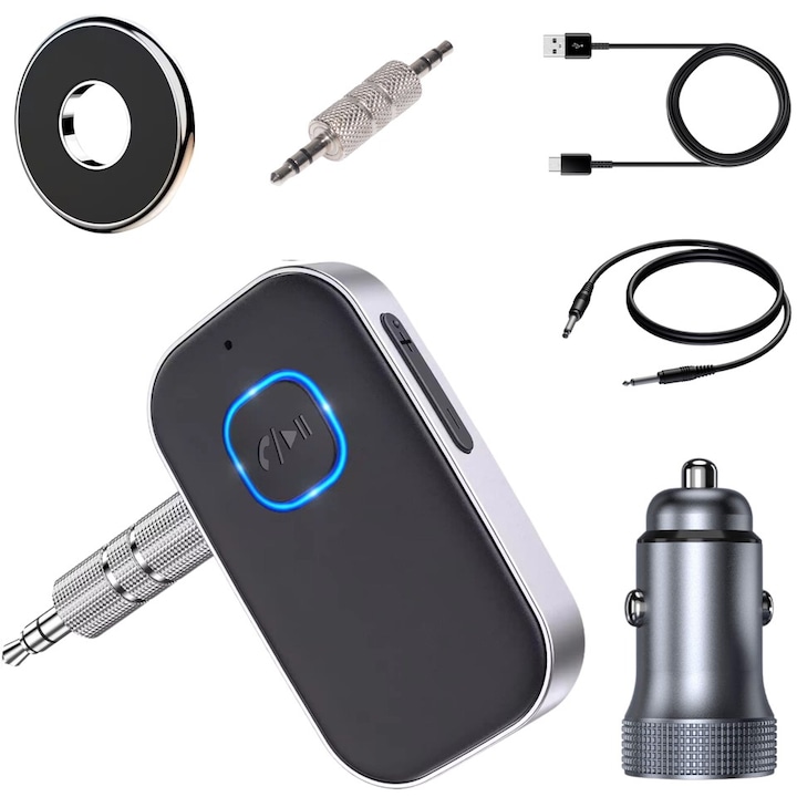 Адаптер Winnitude, Bluetooth, Bluetooth 5.0, автономност 16 часа, шумопотискане, 3,5 mm Aux кабел и 3,5 mm Aux двоен край включени