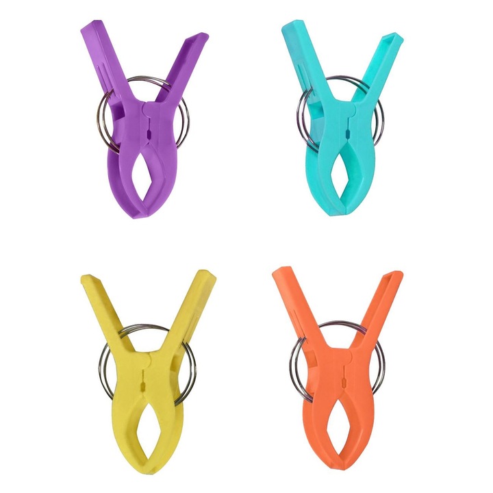 Set 4 clesti mari pentru prinderea prosopului pe sezlong Shopiens®, multicolor