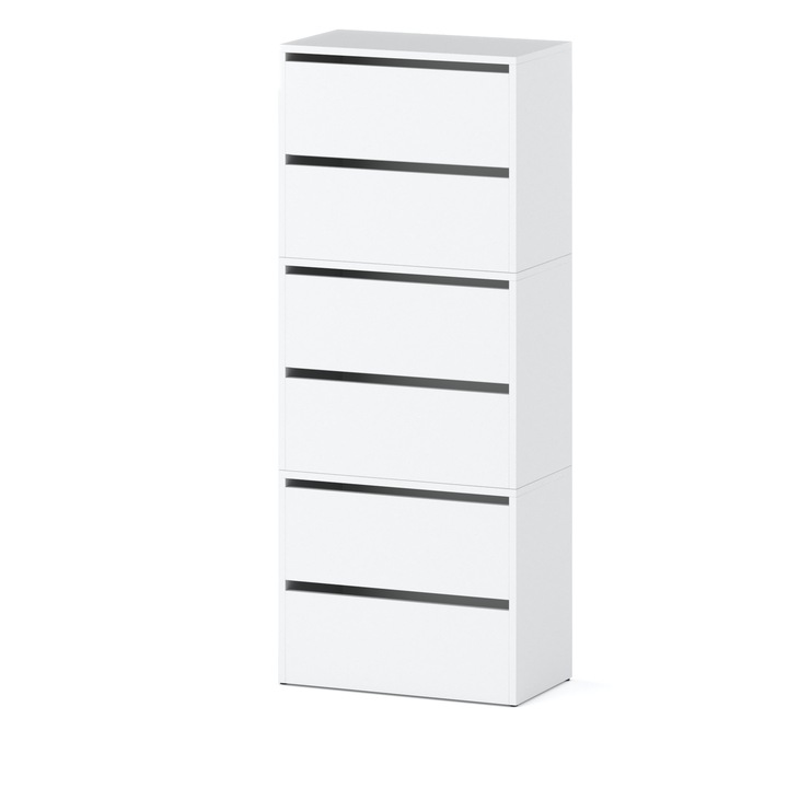 Dulap pentru pantofi, alb mat, 6 rafturi, design modular, 60x150x36 cm