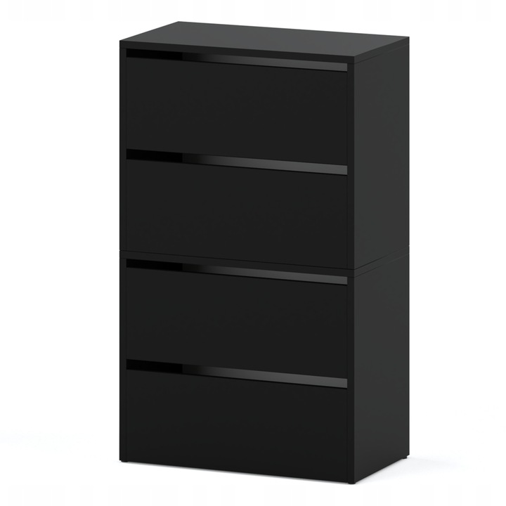 Pantofar, Stiv-Meble, HIT, 2SNBH_CZMCZM, 60x36x100 cm, 4 Compartimente, Prelucrare de inalta calitate, Atentie la detalii, Constructie robusta, 4 Compartimente, Asamblare: mobila cu autoasamblare, PAL, Negru mat