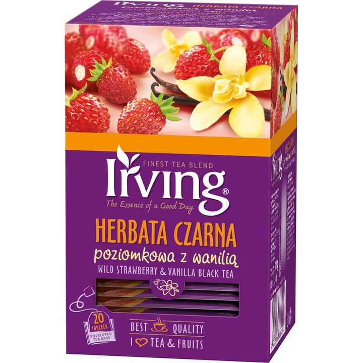 Irving fekete tea, eper és vanília ízesítéssel, 20 filter