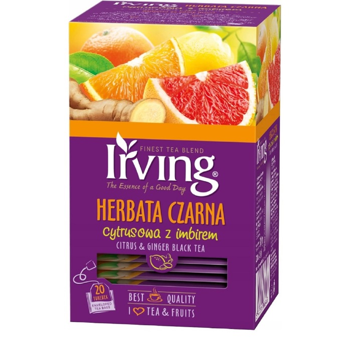 Ceai negru, Irving, citrice cu ghimbir, 20 plicuri
