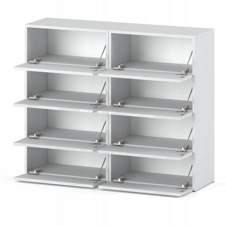 Шкаф за обувки, Stiv-Meble, HIT, 4SNBH_BMBP, 120x38x100 cm, 8 отделения, Ламинирано, ПДЧ, Бяло/Бял гланц