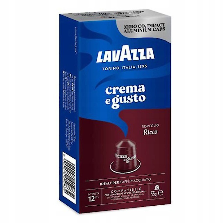 Capsule cafea Lavazza Crema e Gusto Ricco, note de ciocolata si condimente, 10 buc