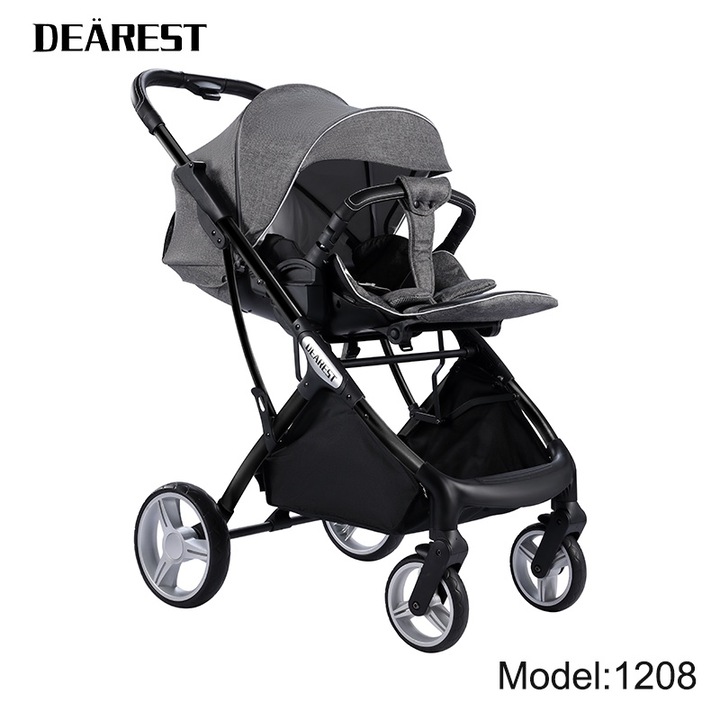 Carucior Sport pentru Copii DEAREST™819grey，Cu geanta bebe, Cadru Aluminiu Gold, Amortizoare, Roti din cauciuc plin AVE, Landou, Scoica auto, Spatar reglabil 3 trepte, Plasa insecte