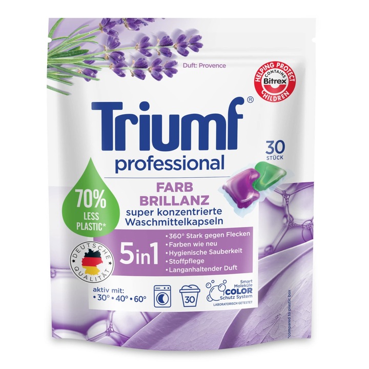 Triumf Farb-Brillanz mosószer, 30 kapszulás szett, koncentrált, környezetbarát, 30-60°C