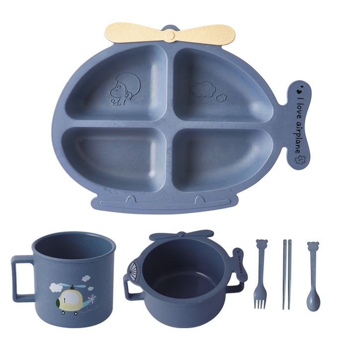 Set vesela pentru copii Chi Chi, material din paie, ecologic, 7 piese, biodegradabil, fara BPA