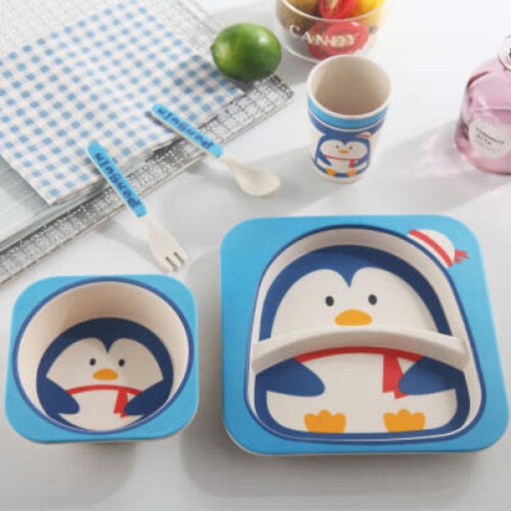 Baba etetőkészlet, Chi Chi PINGWIN, bambusz, tarka