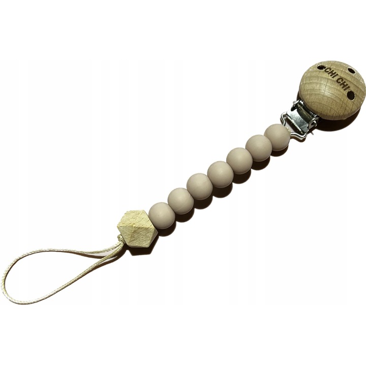 Suzeta cu accesoriu, Chi Chi, lemn si silicon de inalta calitate, maro, 20cm