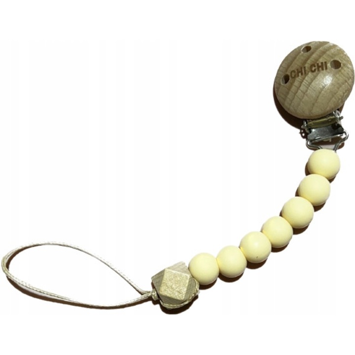 Accesoriu suzeta, Chi Chi, lemn si silicon de inalta calitate, crem, 20cm