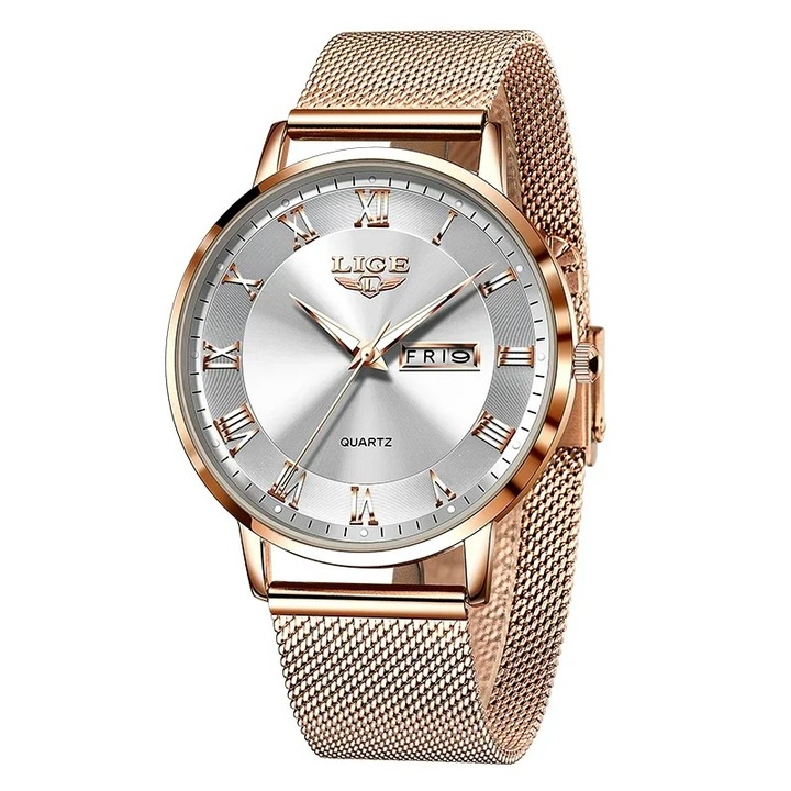 Ceas dama de mana Lige Elegant Casual Fashion Top Brand Analog Quartz Auriu