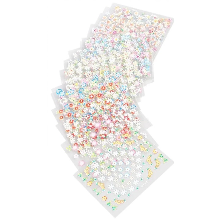 Комплект от 30 листа 3D стикери за нокти, NOUSEG, флорален дизайн, многоцветни, 9,4x6,35 см