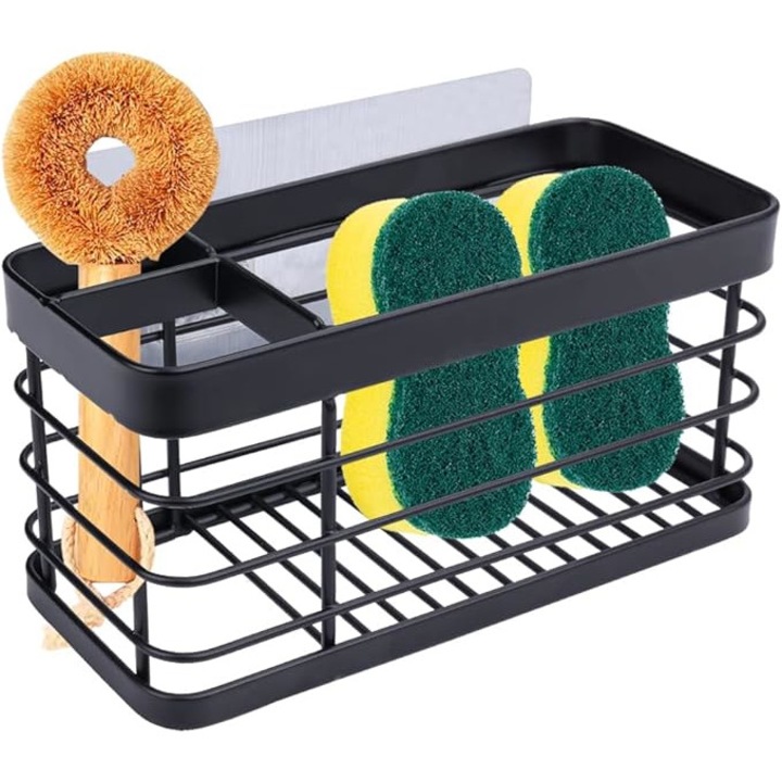 Suport burete vase, organizator chiuveta din otel inoxidabil, negru